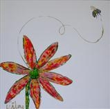 Bee and Daisy by Wilma Seston, Painting, Mixed Media on Canvas
