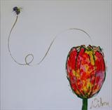 Bee and Tulip by Wilma Seston, Painting, Mixed Media on Canvas