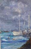 Tollesbury Moody Moorings by Wilma Seston, Painting, Acrylic and charcoal on canvas